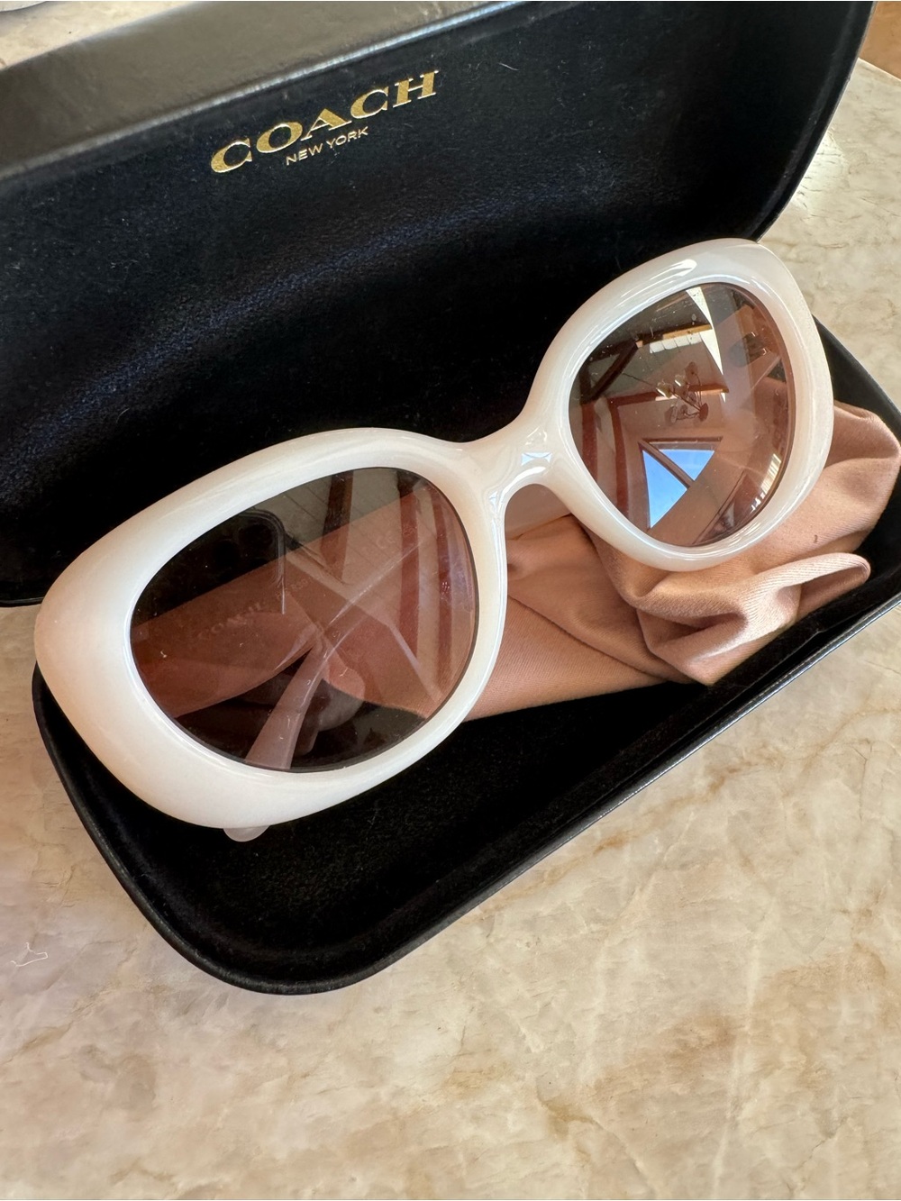 COACH Women's White Frame Sunglasses with Brown Lenses